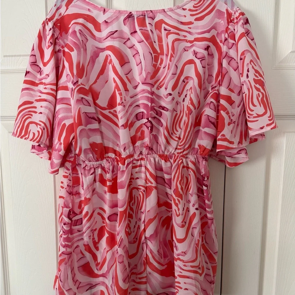 She and Sky Pink and Red Abstract Blouse - Picture 3 of 3